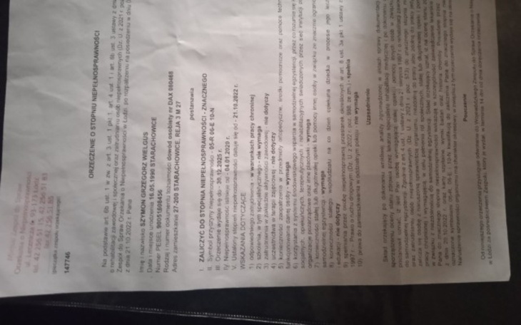 Dokument z informacjami o stanie zdrowia, ważne szczegóły.