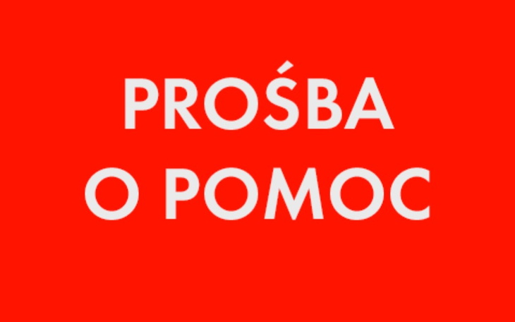 Czerwone tło z napisem 'Prośba o pomoc'.