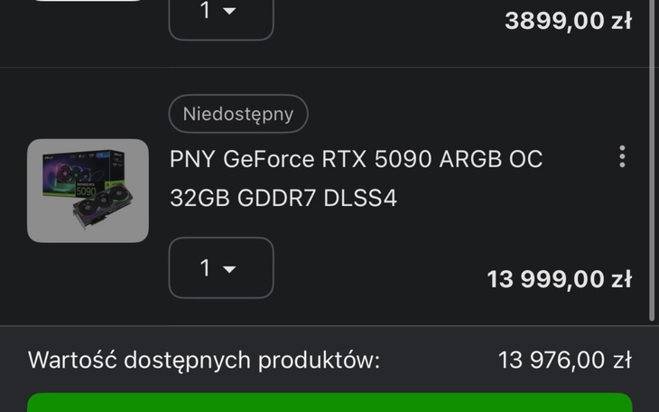 Zrzut ekranu z oferty karty graficznej.