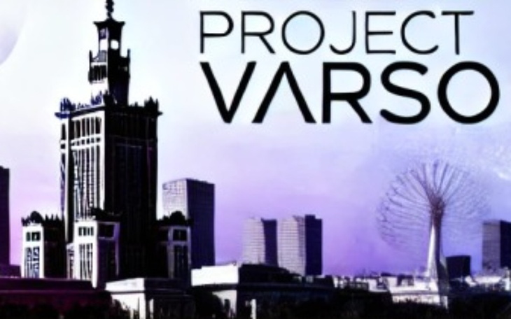 Plakat projektu Varso, z widokiem na miasto.