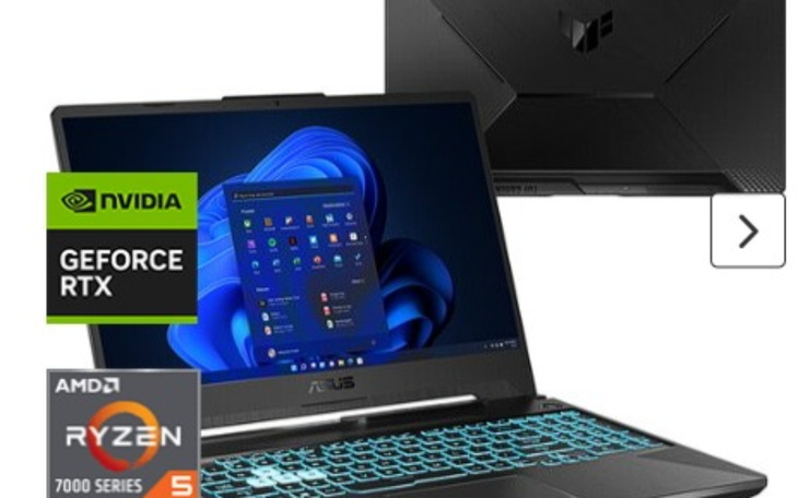 Laptop gamingowy z kartą graficzną NVIDIA i procesorem AMD.