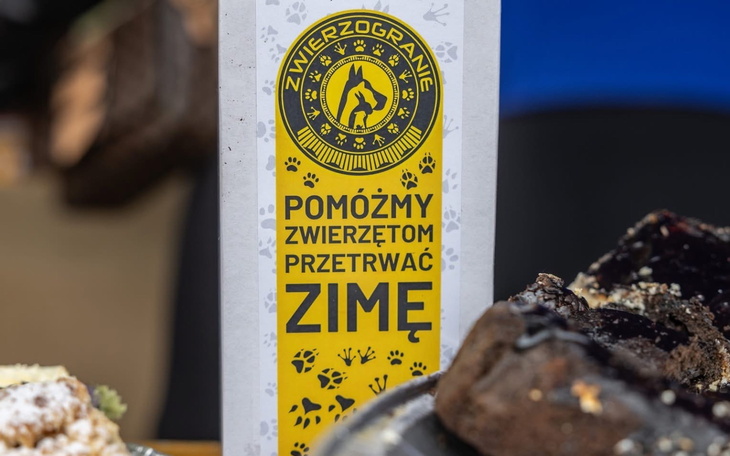 Plakat zachęcający do pomocy zwierzętom w przetrwaniu zimy.