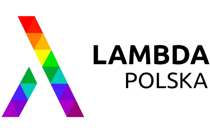 Logo Lambda Polska w kolorach tęczy.