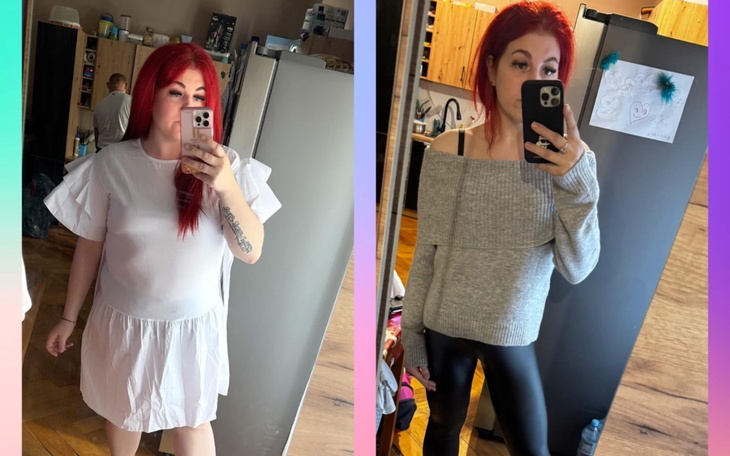 Kobieta przed i po metamorfozie, prezentująca różne stylizacje.