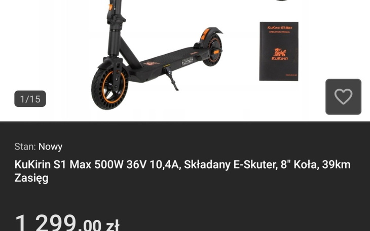 Ogłoszenie sprzedaży elektrycznej hulajnogi KuKirin S1 Max.