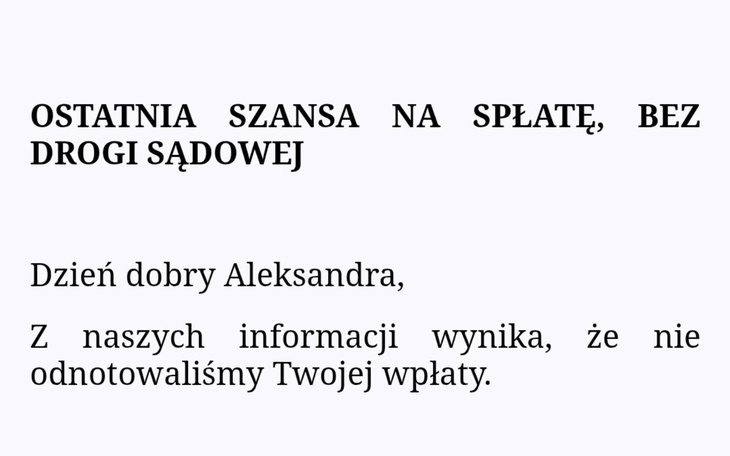 Dokument z informacją o spłacie bez drogi sądowej.