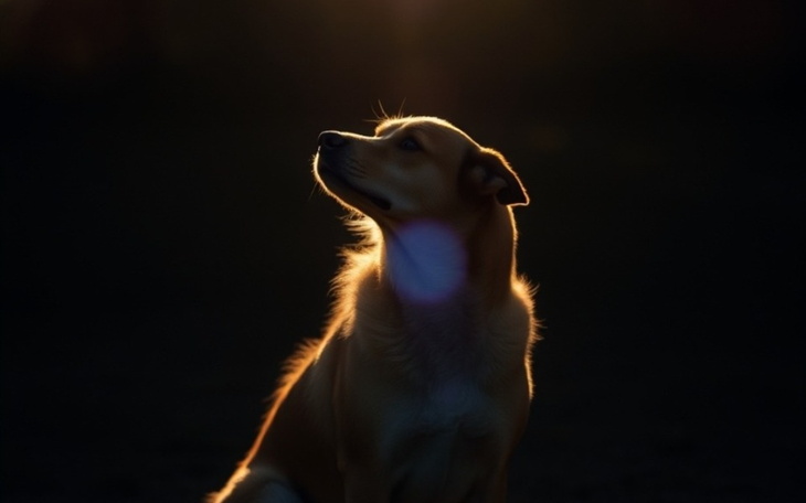 Zwierzę w promieniach zachodzącego słońca, z pięknym konturem i spokojnym wyrazem.