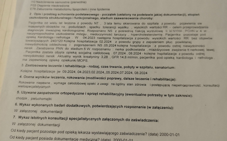 Dokument dotyczący rehabilitacji i ortopedii, z informacjami o procedurach.