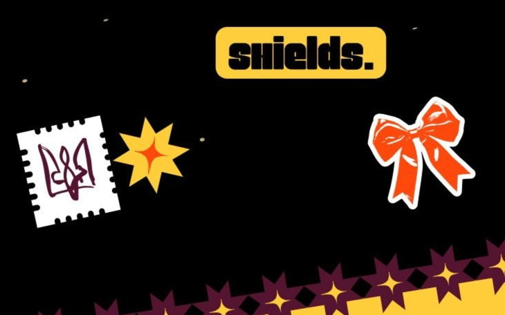 Grafika z napisem 'shields' i kolorowymi elementami.