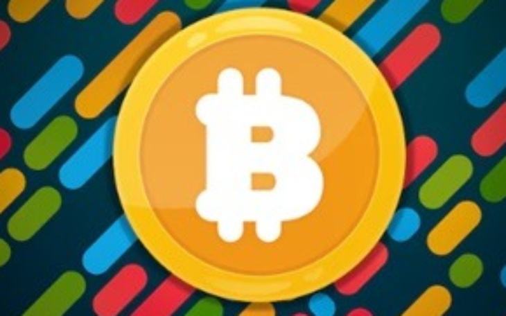 Logo Bitcoina na kolorowym tle.