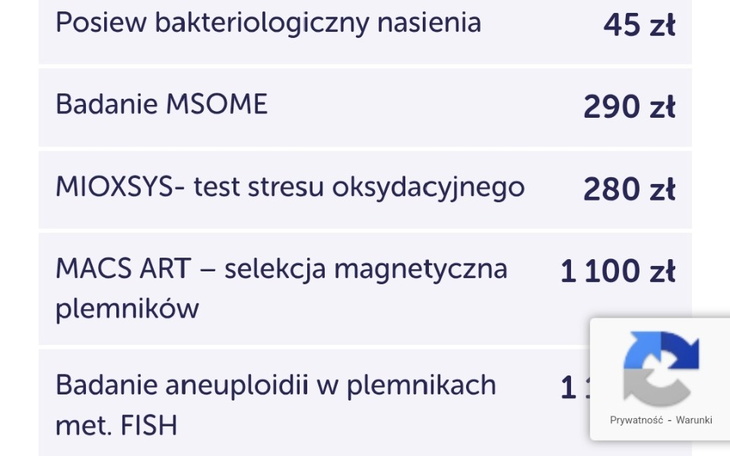 Cennik badań medycznych, różne usługi i ceny.