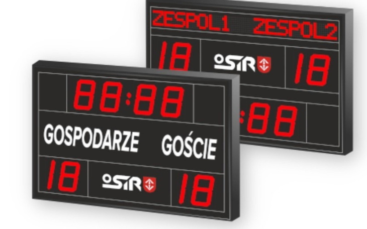 Tablica wyników sportowych z wynikami drużyn.