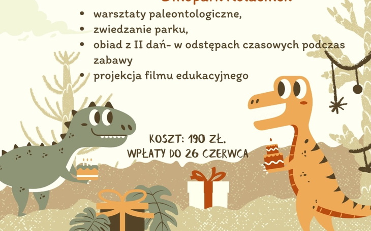 Plakat zapraszający na warsztaty paleontologiczne dla dzieci.