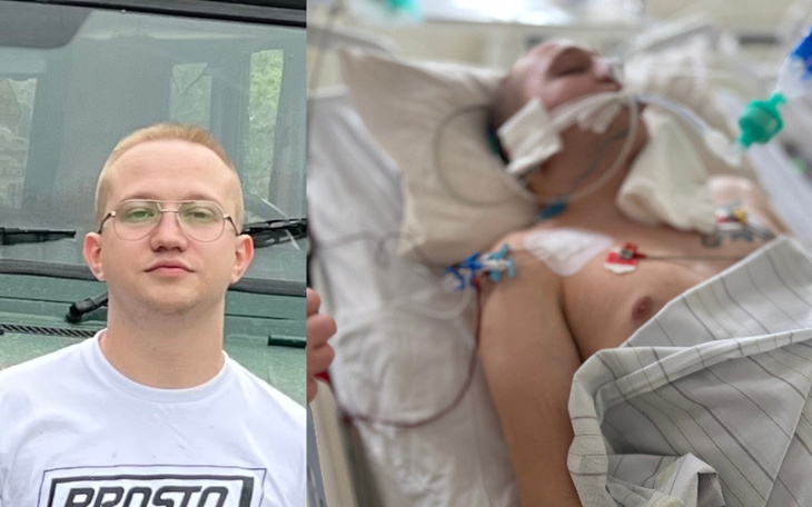 Mężczyzna w okularach, obok zdjęcie z hospitalizacji.