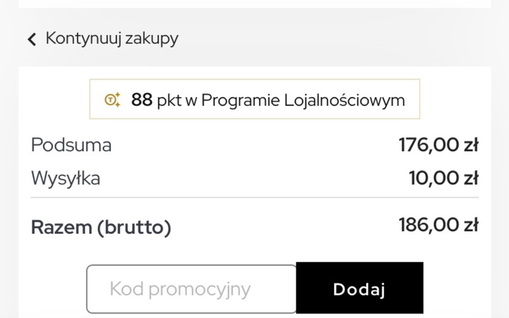 Zrzut ekranu z podsumowaniem zakupów online.