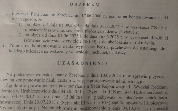Dokument prawny z orzeczeniem sądowym.