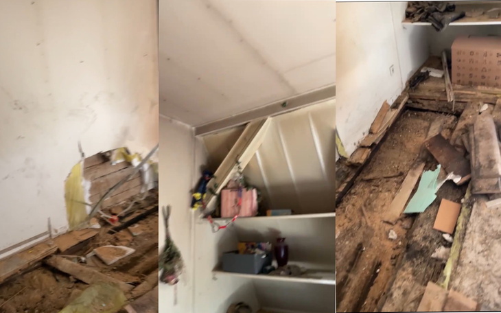 Zniszczone wnętrze pomieszczenia.