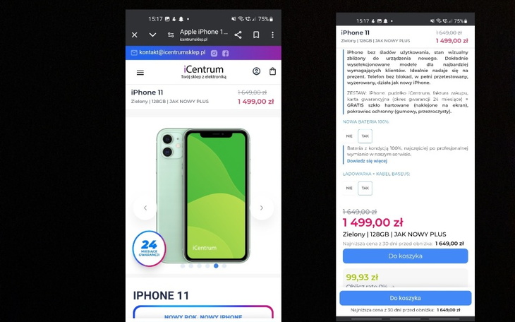Zielony iPhone 11 w ofercie, cena 1499 zł.