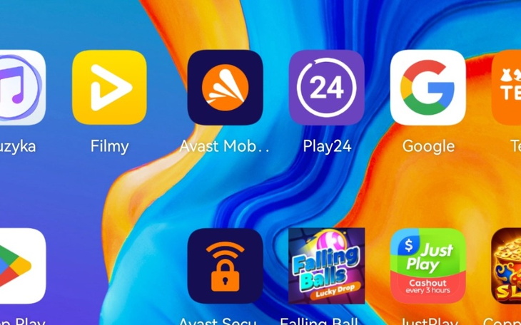 Ekran smartfona z aplikacjami i ikonami.