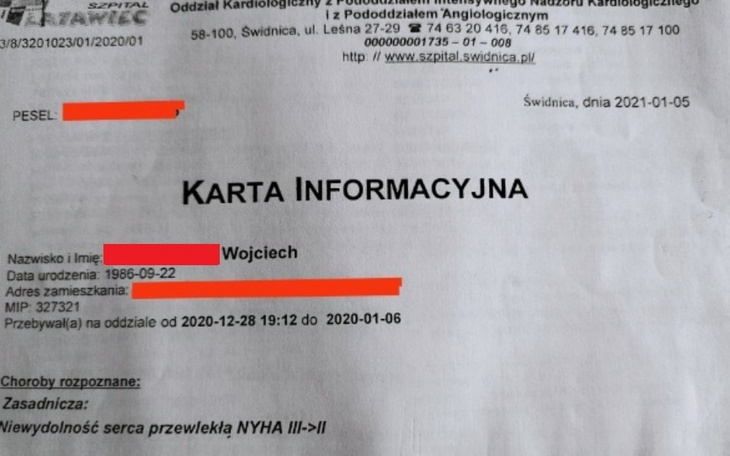 Dokument medyczny z informacjami o pacjencie.