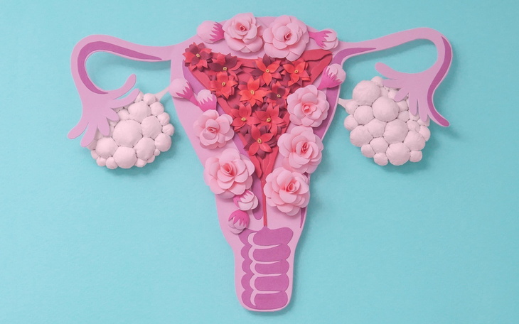 Papierowa dekoracja przedstawiająca kobiece narządy.