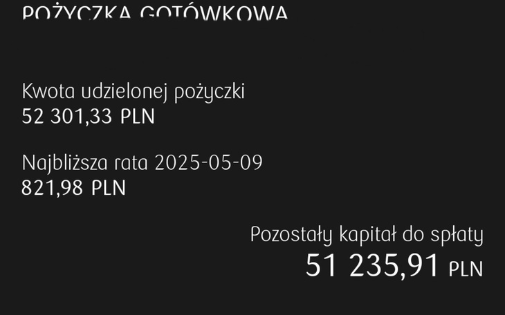 Dokument z informacjami o pożyczce gotówkowej.