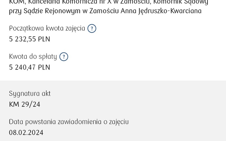 Dokument z informacjami o sprawie sądowej.