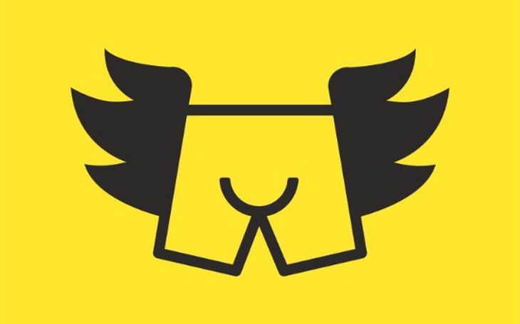 Logo z krótkimi spodniami i skrzydłami na żółtym tle.