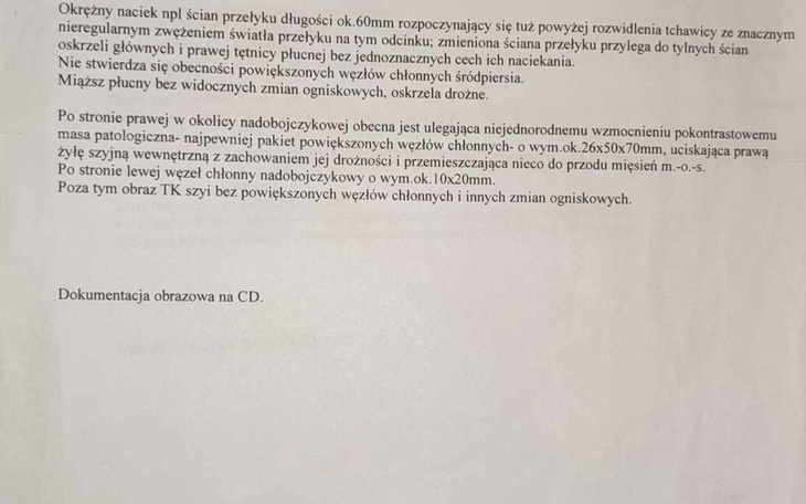 Dokument medyczny z opisem stanu zdrowia.