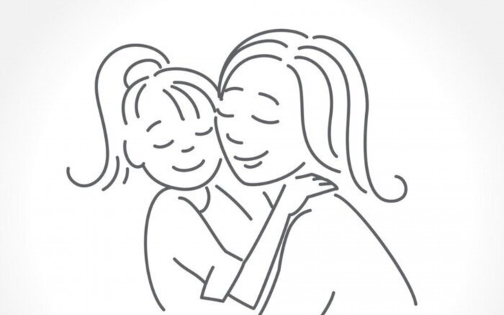 Rysunek matki i córki przytulających się.