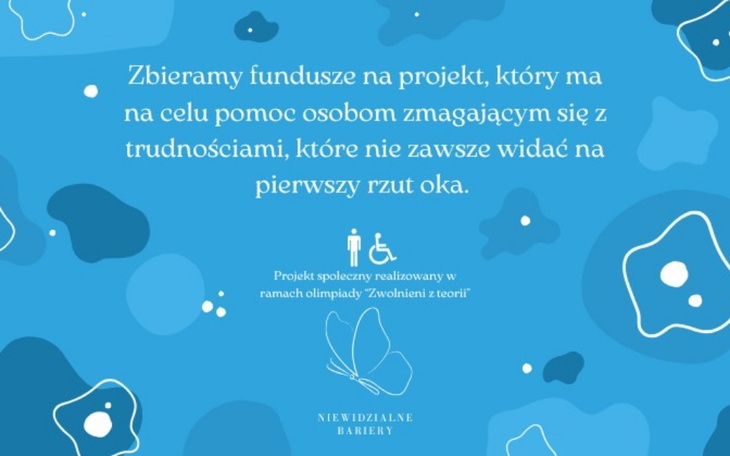Plakat promujący zbiórkę funduszy na pomoc osobom z trudnościami.