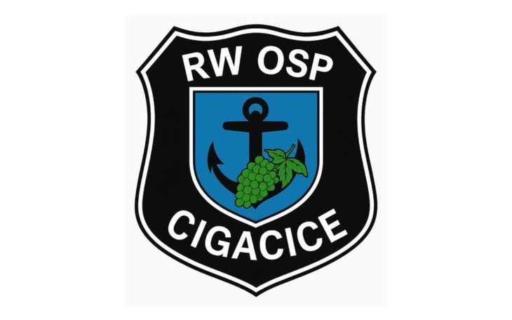 Logo OSP Cigacice z kotwicą i winogronami.