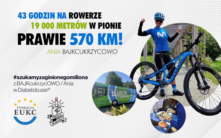 Ania Bajkcukrzyco na rowerze, promująca aktywność fizyczną i zdrowie.