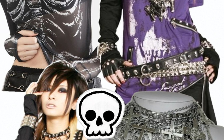 Kolaż stylizacji punkowych z biżuterią.