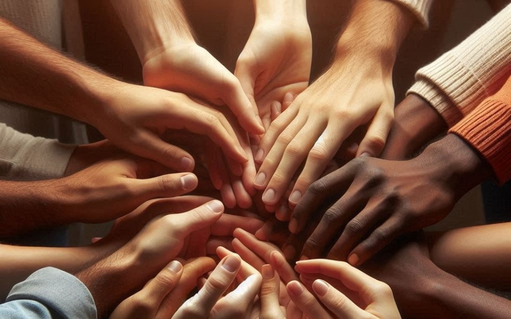 Różnorodne dłonie w symbolu jedności.