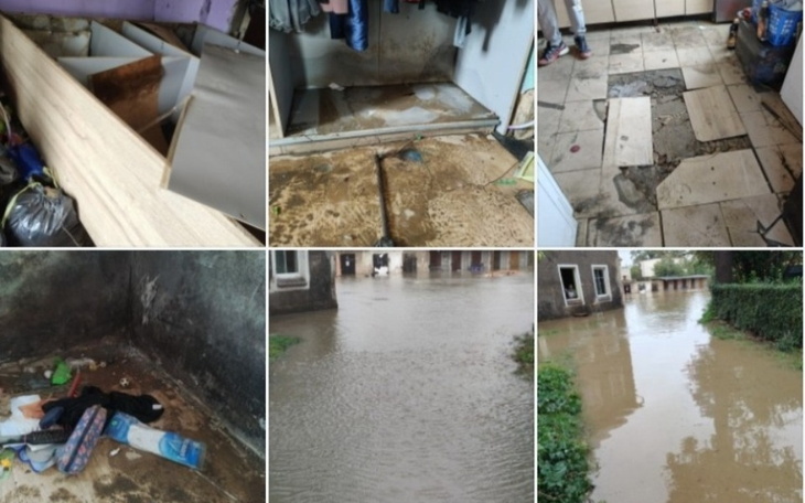 Zniszczenia po powodzi, ukazujące trudne warunki życia.