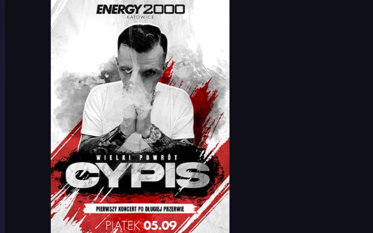 Plakat koncertu z artystą, z intensywnymi kolorami.