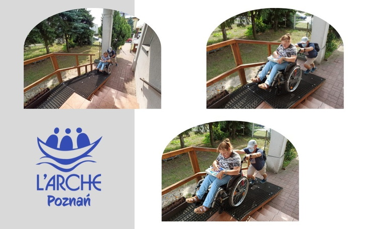 Osoby korzystające z rampy dla wózków inwalidzkich w Poznaniu.