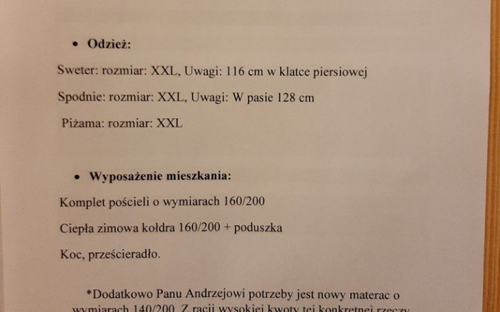 Zbiórka Odzież i kołdra dla P. Andrzeja - zdjęcie główne