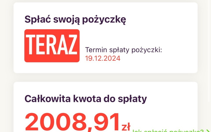 Informacja o spłacie pożyczki z terminem do 19.12.2024.