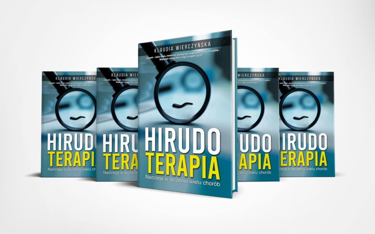 Książka o terapii hirudynowej z ilustracją na okładce.