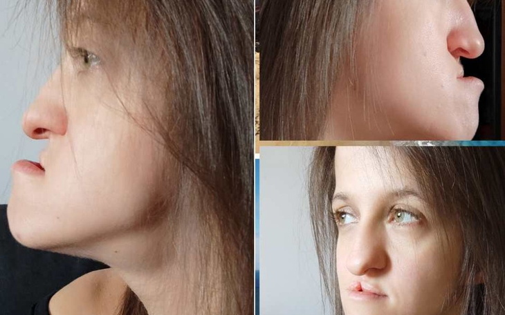 Kobieta w różnych pozach, z wyrazami twarzy.