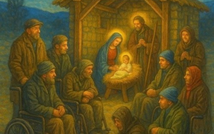 Obrazek przedstawiający scenę narodzenia Jezusa.