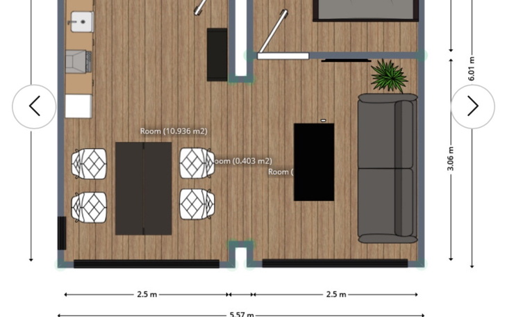 Plan mieszkania z wyraźnie zaznaczonymi pomieszczeniami.