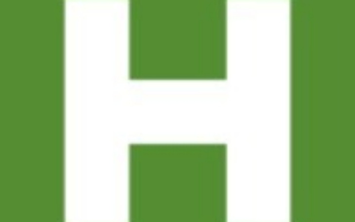 Logo z literą H na zielonym tle, symbolizujące zdrowie.