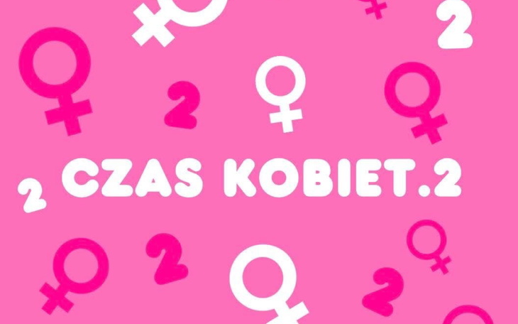 Kolorowy plakat z napisem 'Czas Kobiet'.