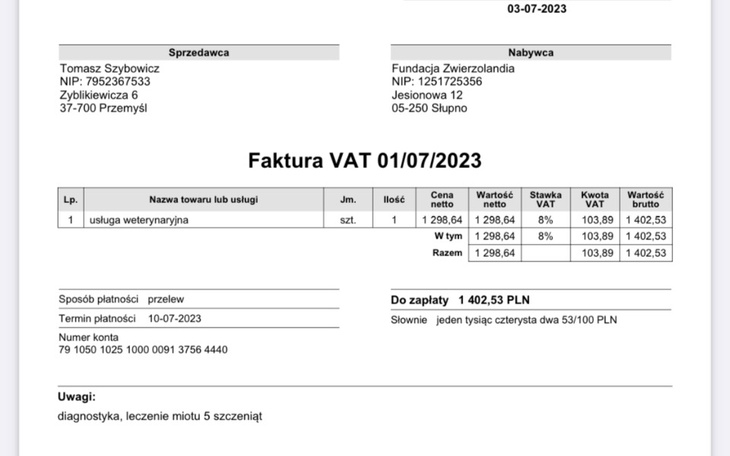 Zbiórka Długi w lecznicy - zdjęcie główne