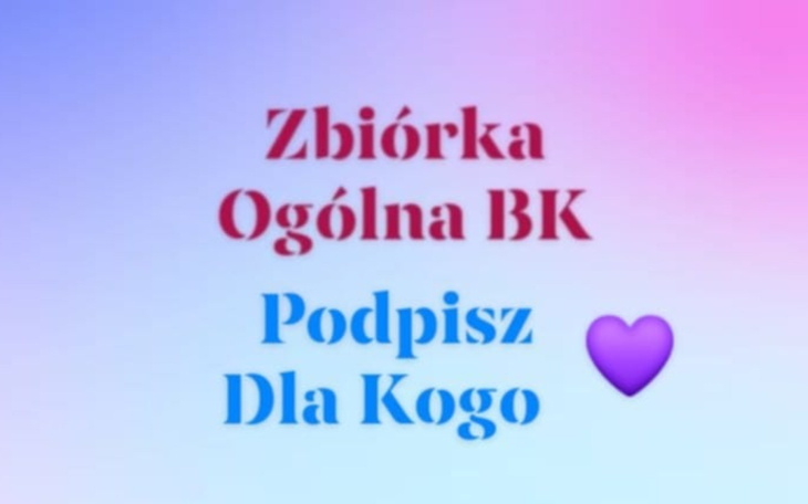 Grafika z napisem o zbiórce, kolorowe tło.