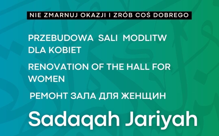 Plakat z informacją o remoncie sali modlitw dla kobiet.