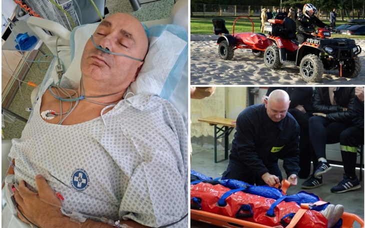 Mężczyzna w szpitalu, walczący z chorobą, otoczony opieką medyczną.